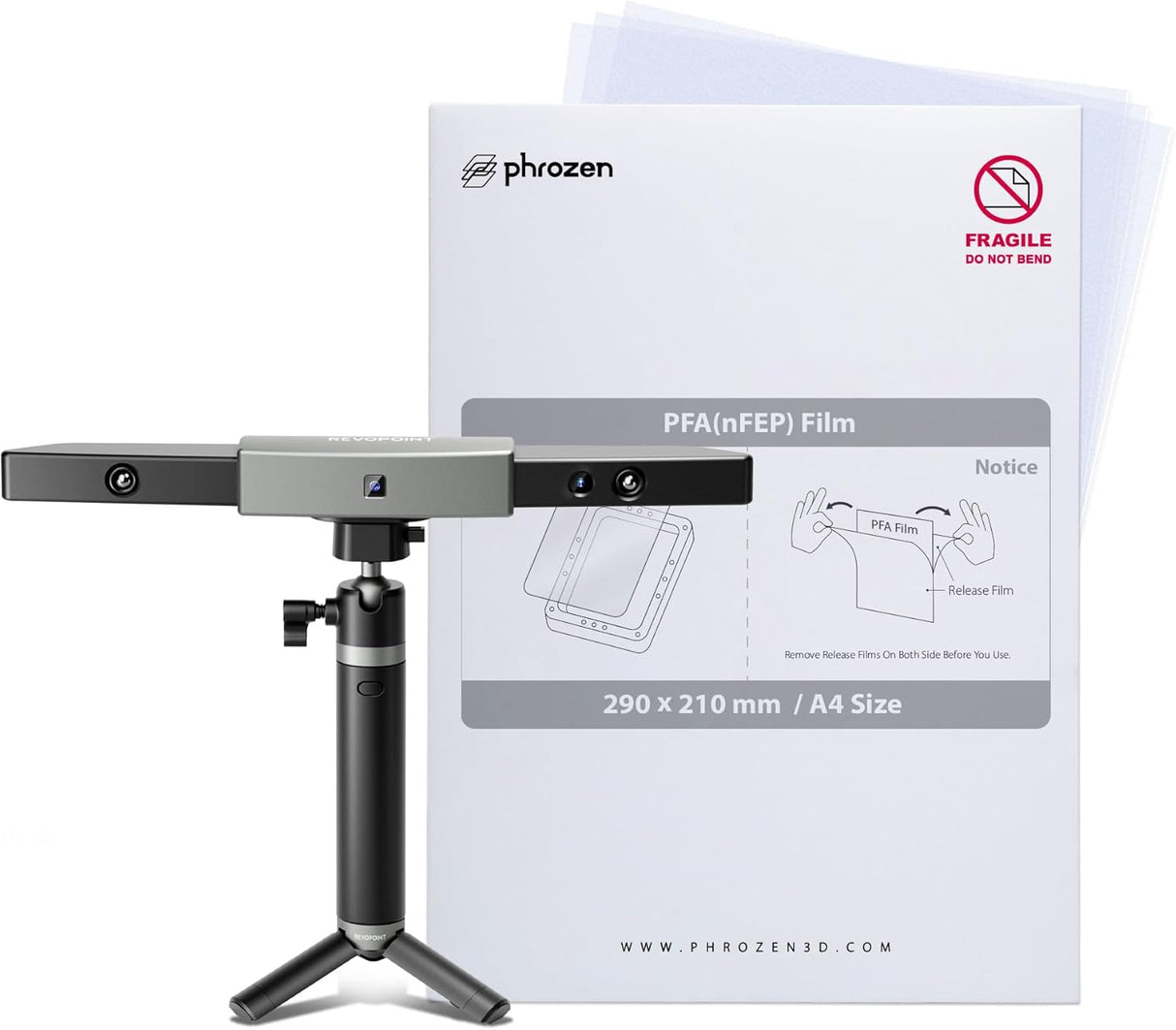 Phrozen PFA (nFEP) Film - A4 / 210 x 290mm (3pcs / Set) + Revopoint Range 3D Scanner Large Format Scanner Bundle