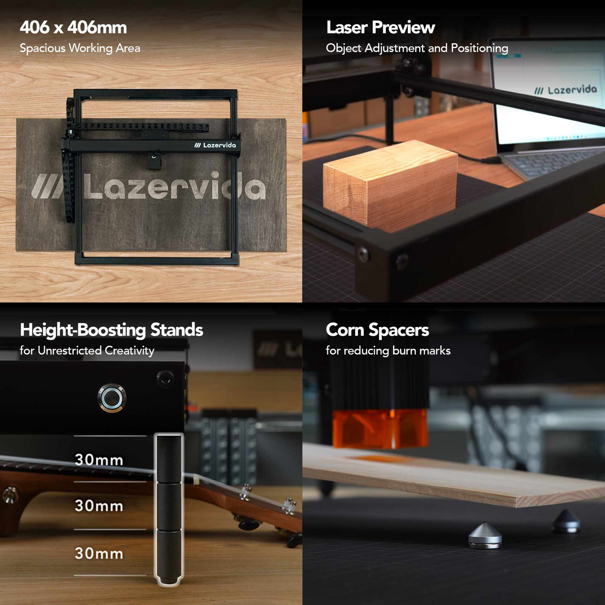 Lazervida 10W Laser Cutter & Engraver with Cone Spacer, Stand Add-on